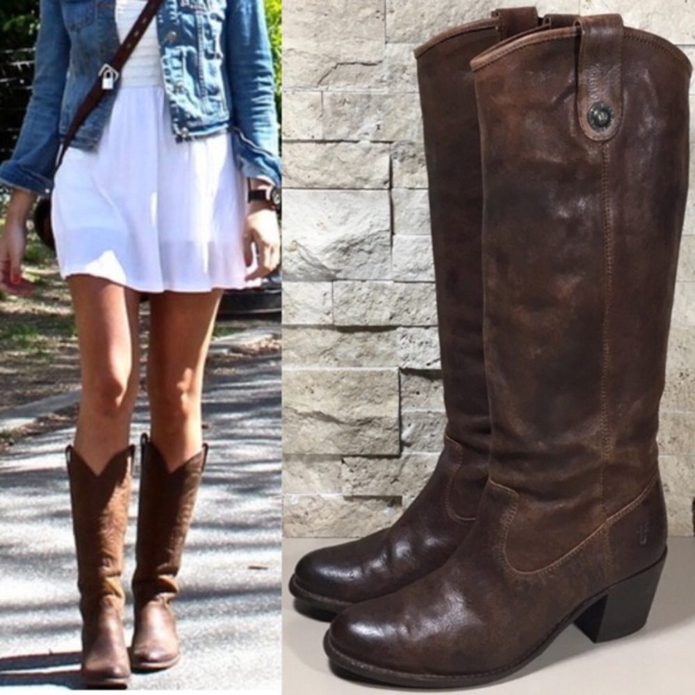 FRYE Jackie Button Tall Leather Heeled Boot